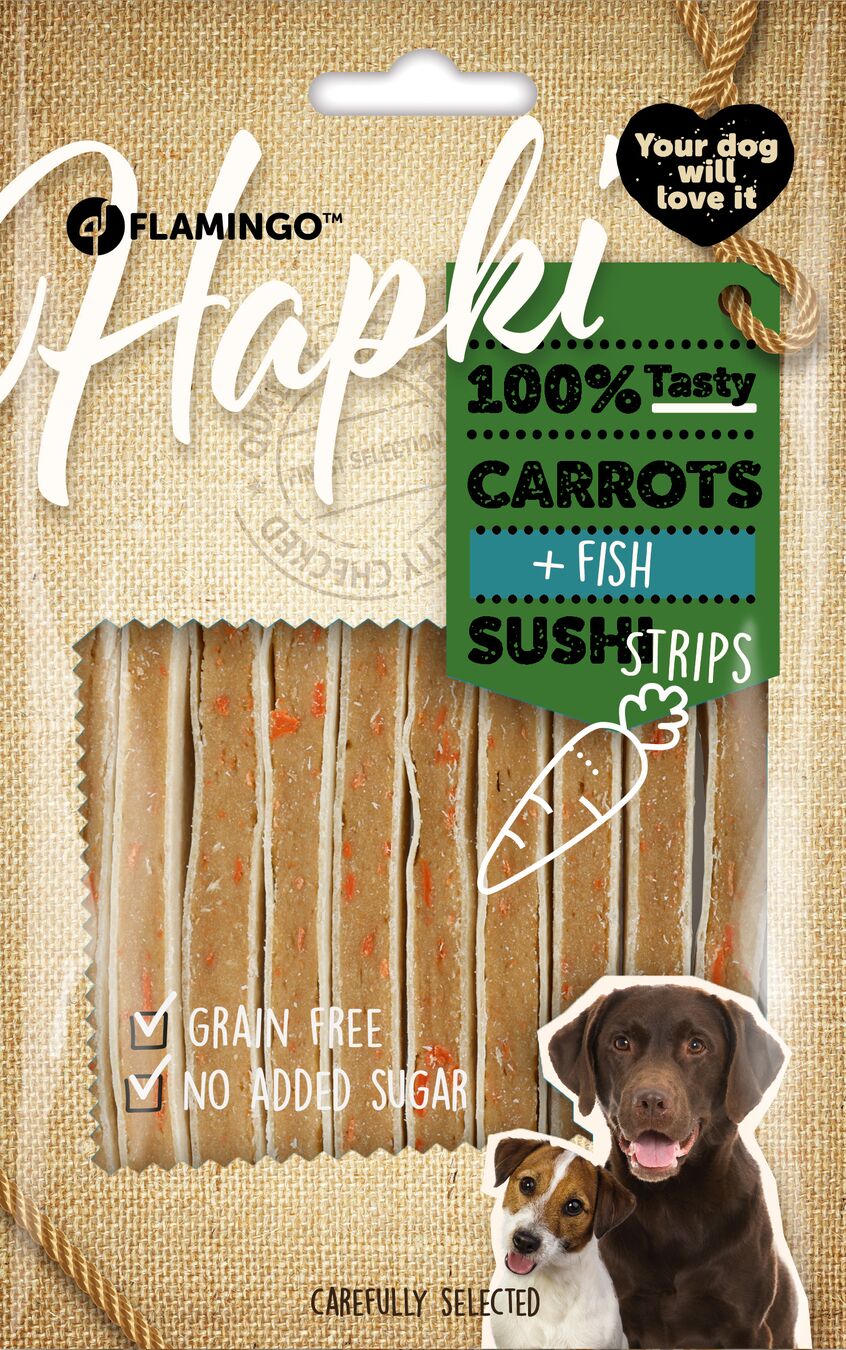 Flamingo Snacks Hapki Sushi strips with carrot & fish 