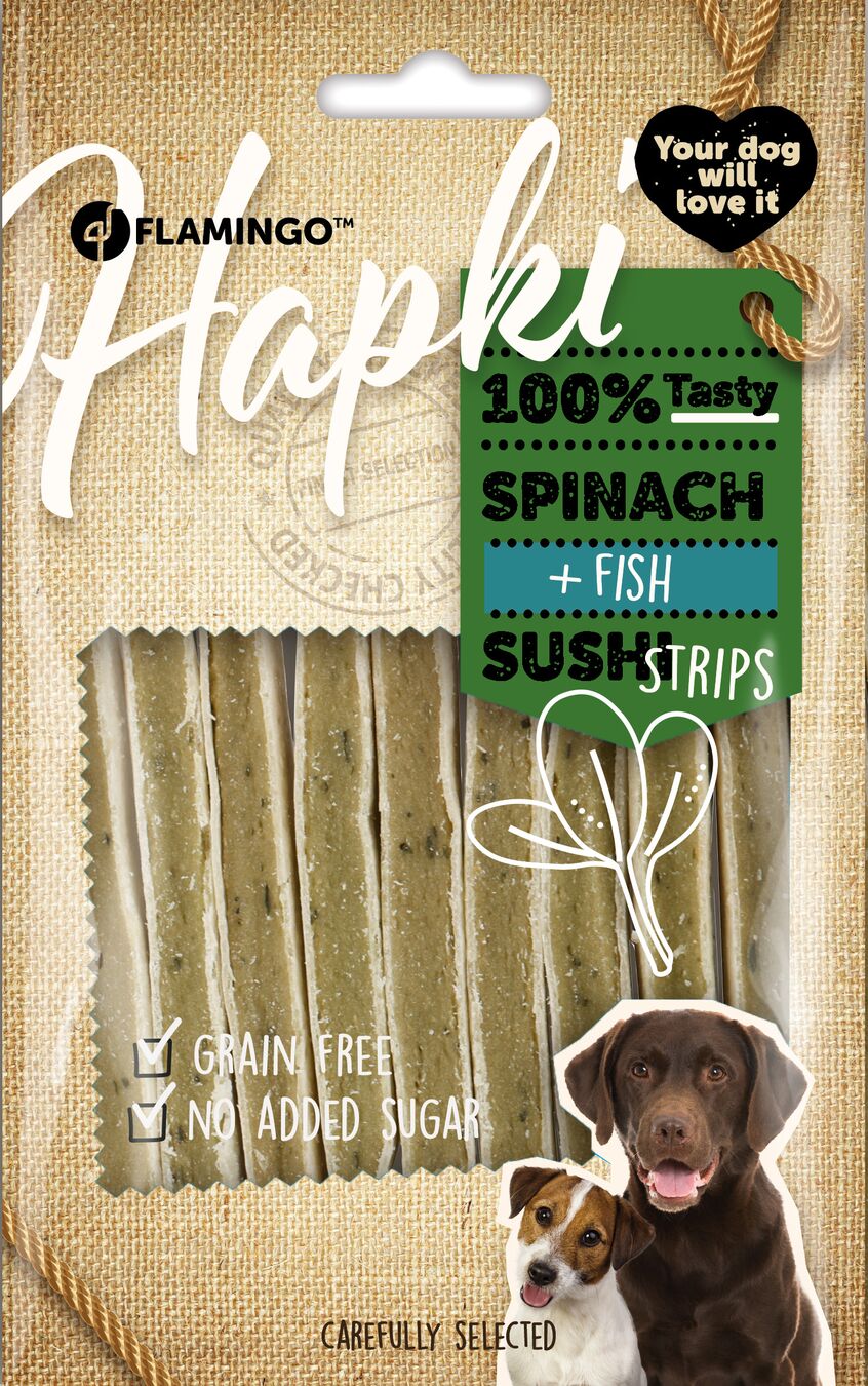 Flamingo Snacks Hapki Sushi strips with spinach & fish 