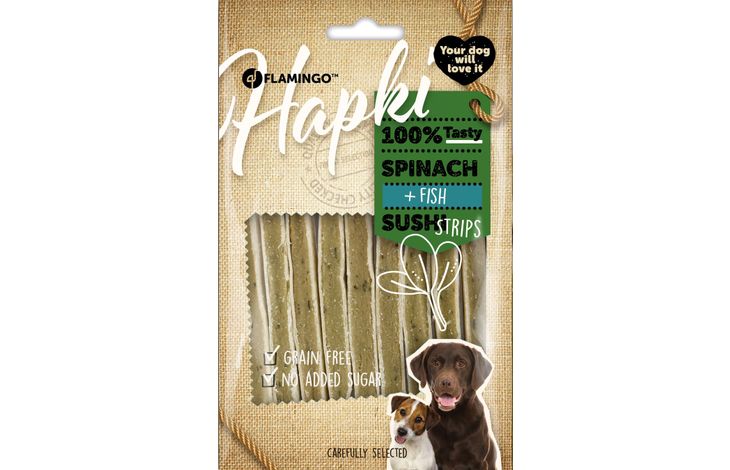 Flamingo Snacks Hapki Sushi strips with spinach & fish 