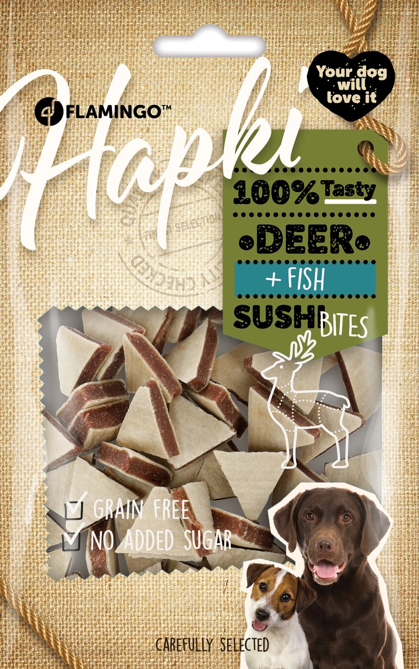 Flamingo Snacks Hapki Sushi cubes with deer & fish 