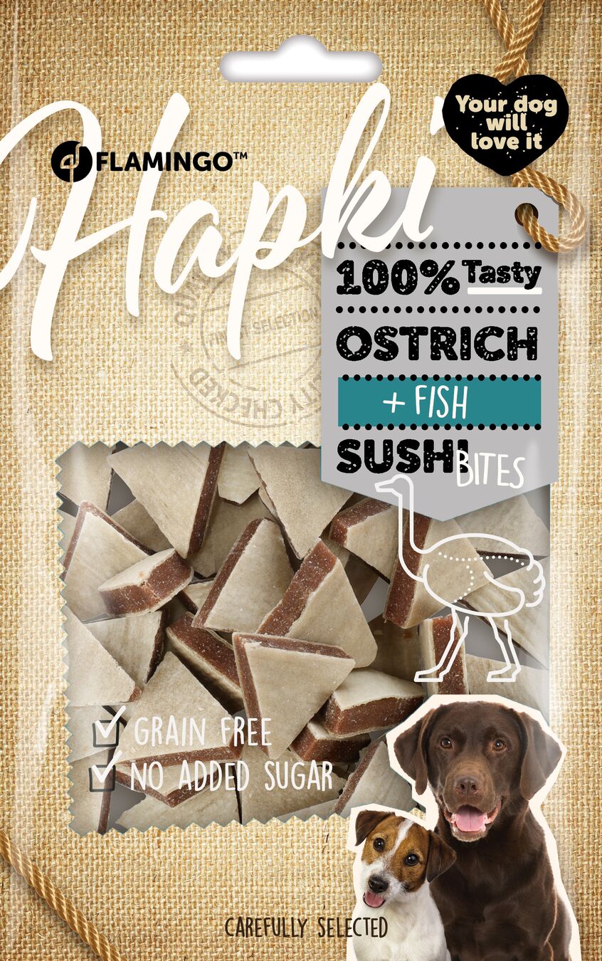 Flamingo Snacks Hapki Sushi cubes with ostrich & fish 