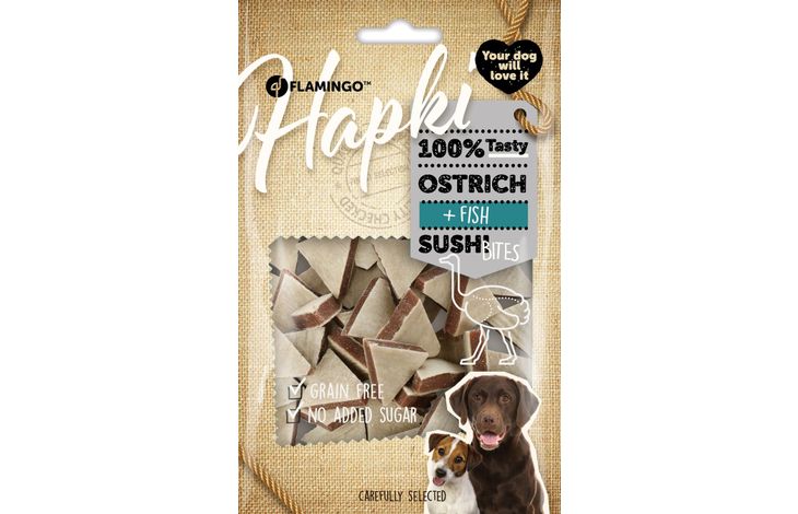 Flamingo Snacks Hapki Sushi cubes with ostrich & fish 