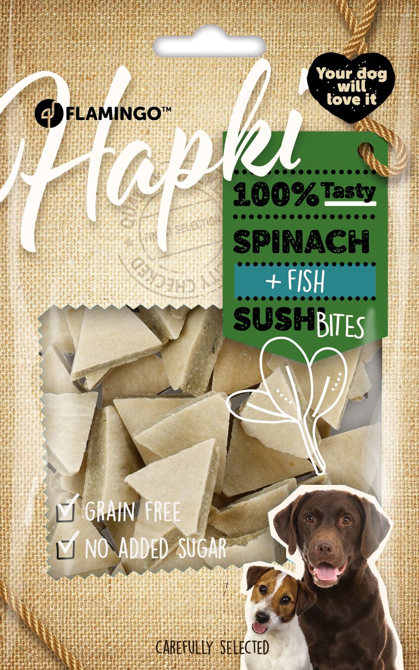 Flamingo Snacks Hapki Sushi cubes with spinach & fish 