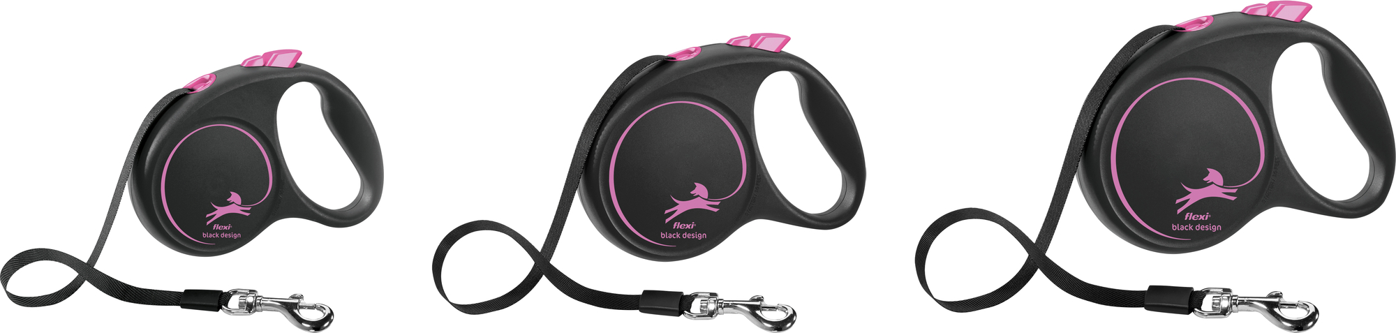 Flexi Flexi Correa enrollable Black Design Cinta Negro Rosa