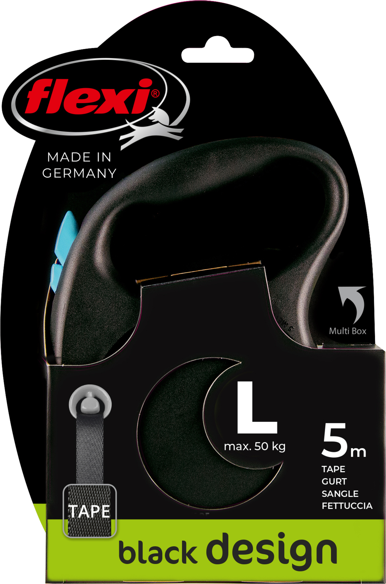 Flexi Flexi Retractable leash Black Design Tape Black Blue