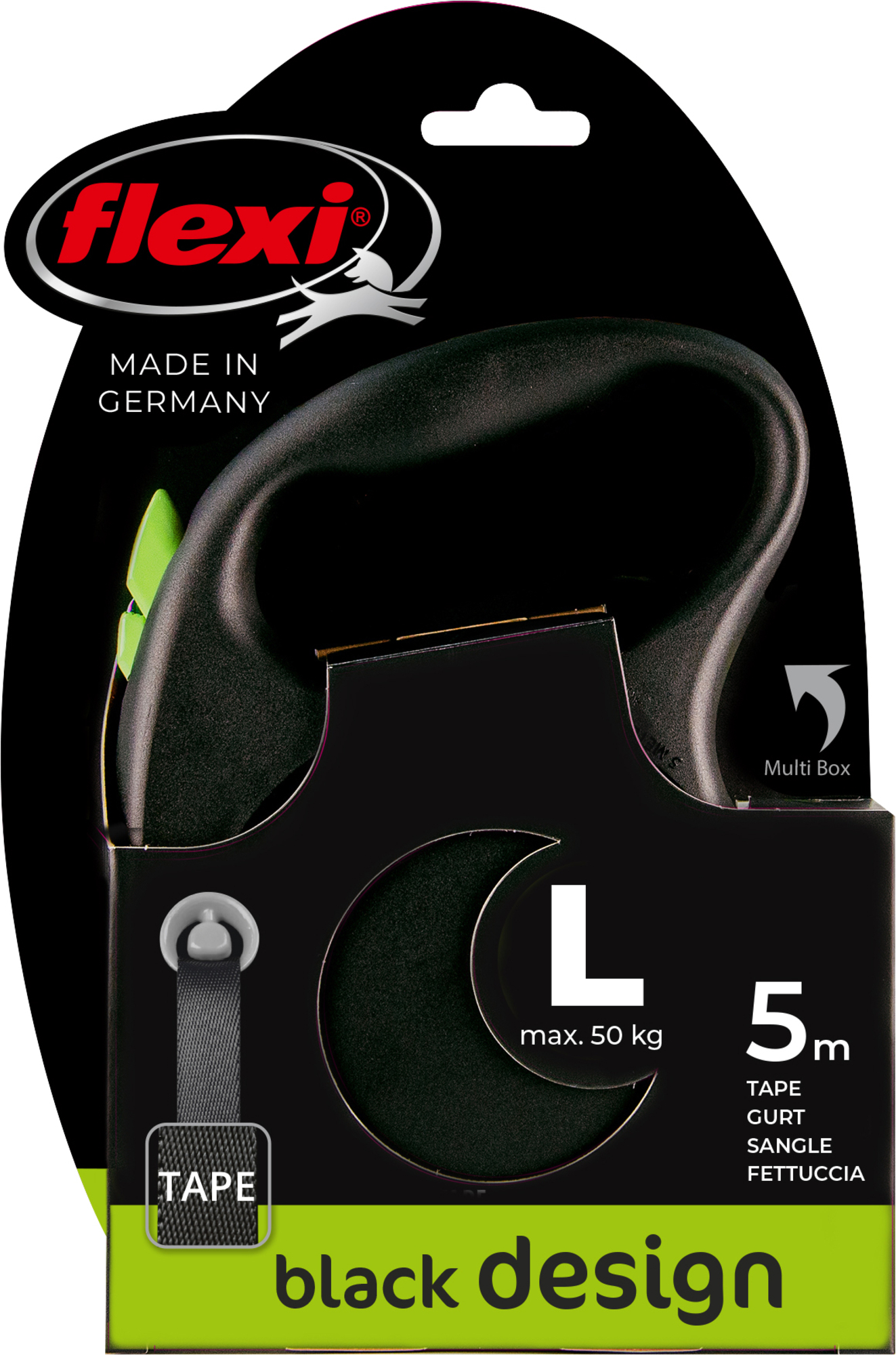 Flexi Flexi Retractable leash Black Design Tape Black Green