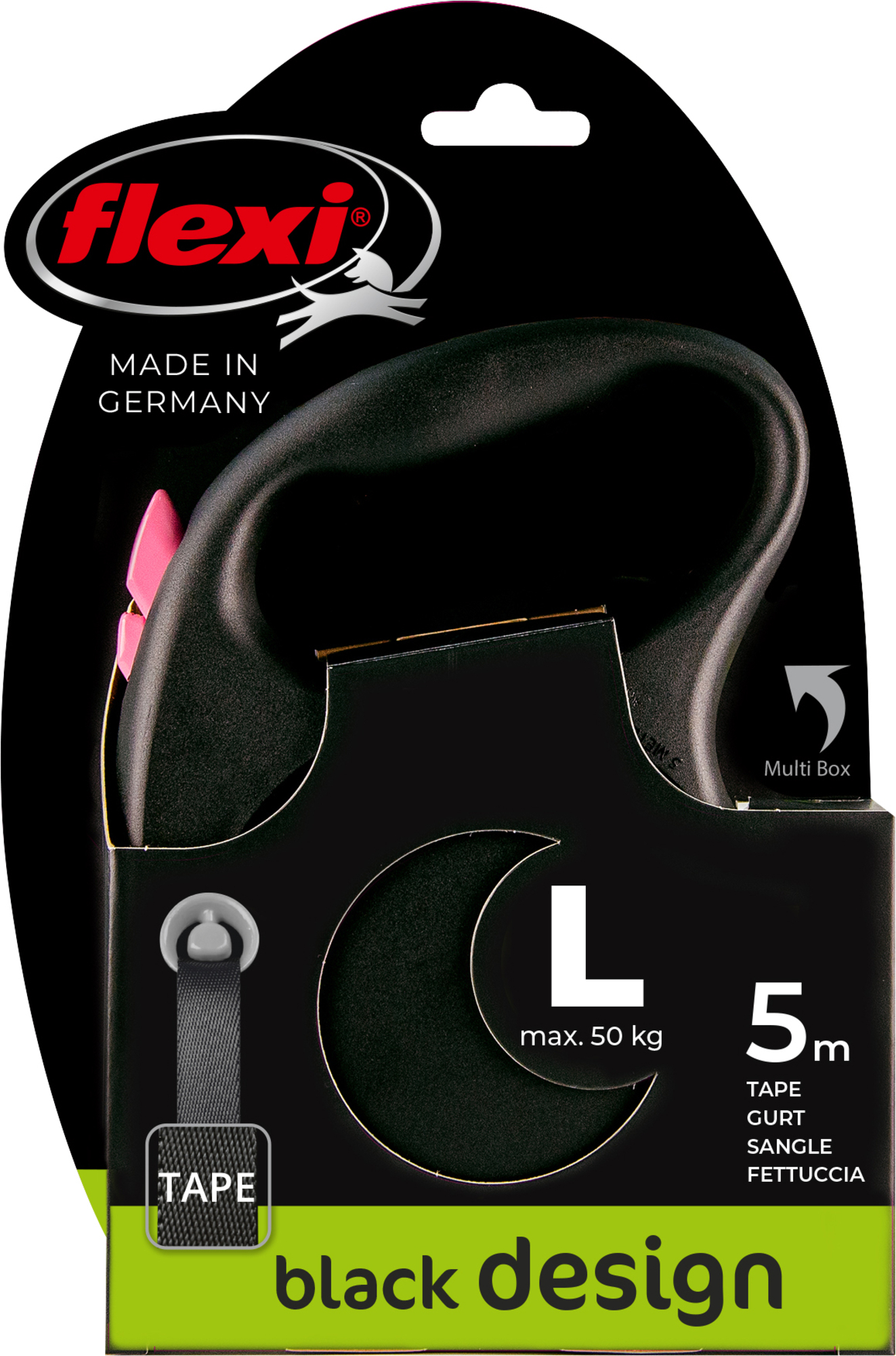 Flexi Flexi Retractable leash Black Design Tape Black Pink