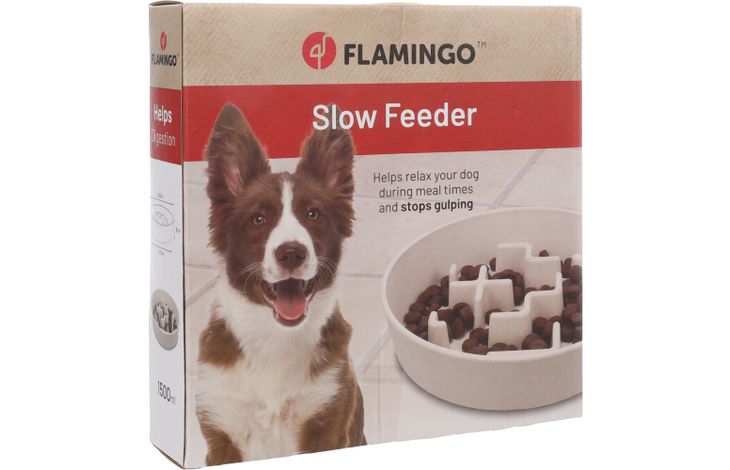 Flamingo Feeding bowl Slow feeder Kana Round Beige