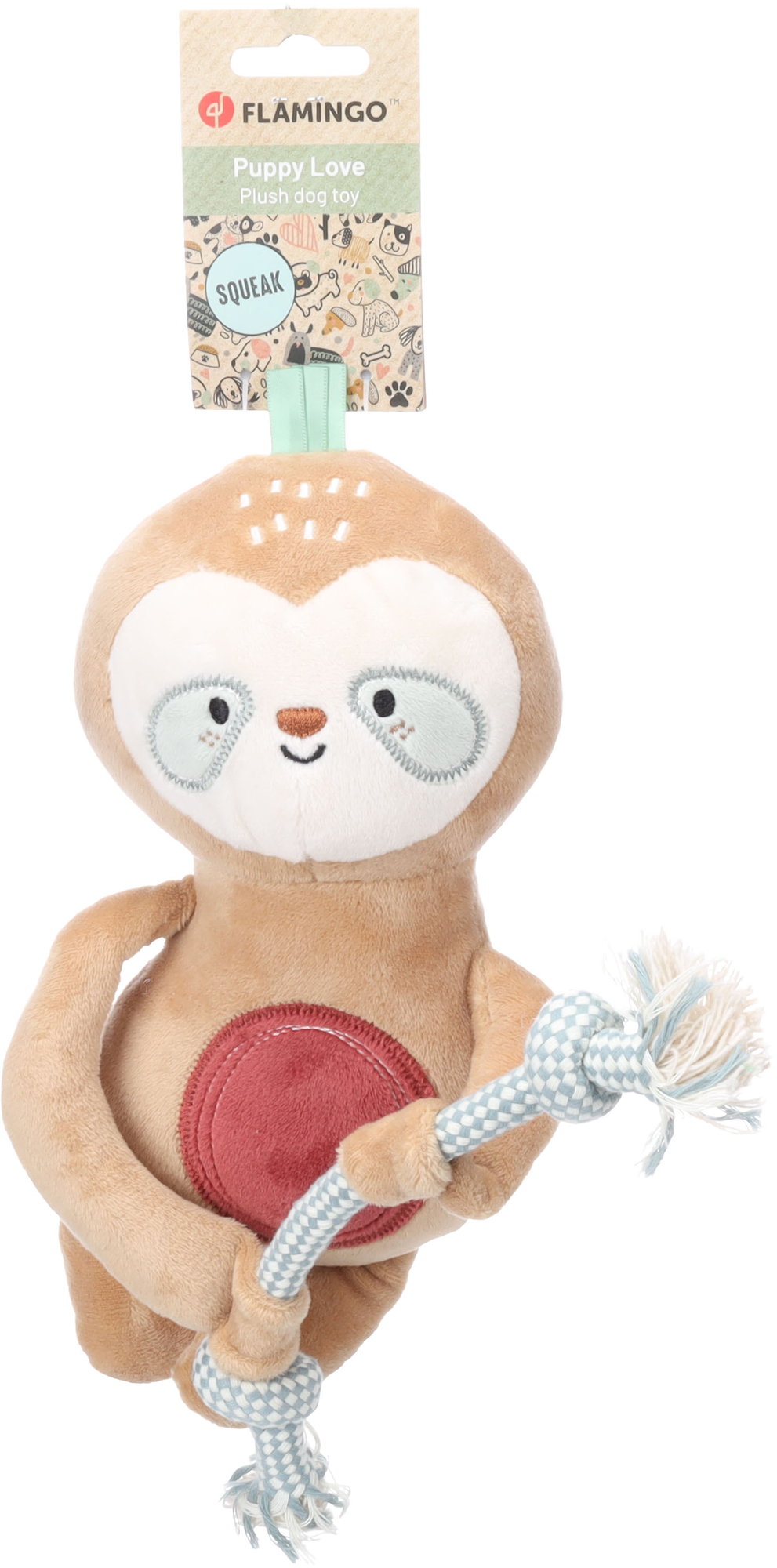 Flamingo Toy Puppy Phoebe Sloth with rope Brown