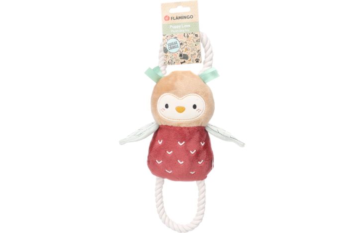 Flamingo Speelgoed Puppy Phoebe Uil met touw Meerkleurig