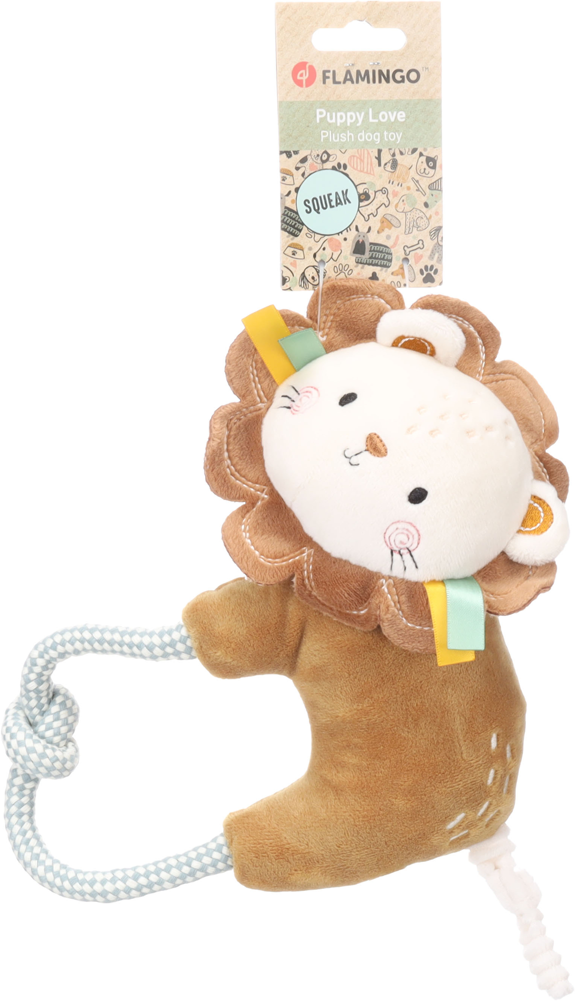 Flamingo Toy Puppy Kobe Lion with rope Brown
