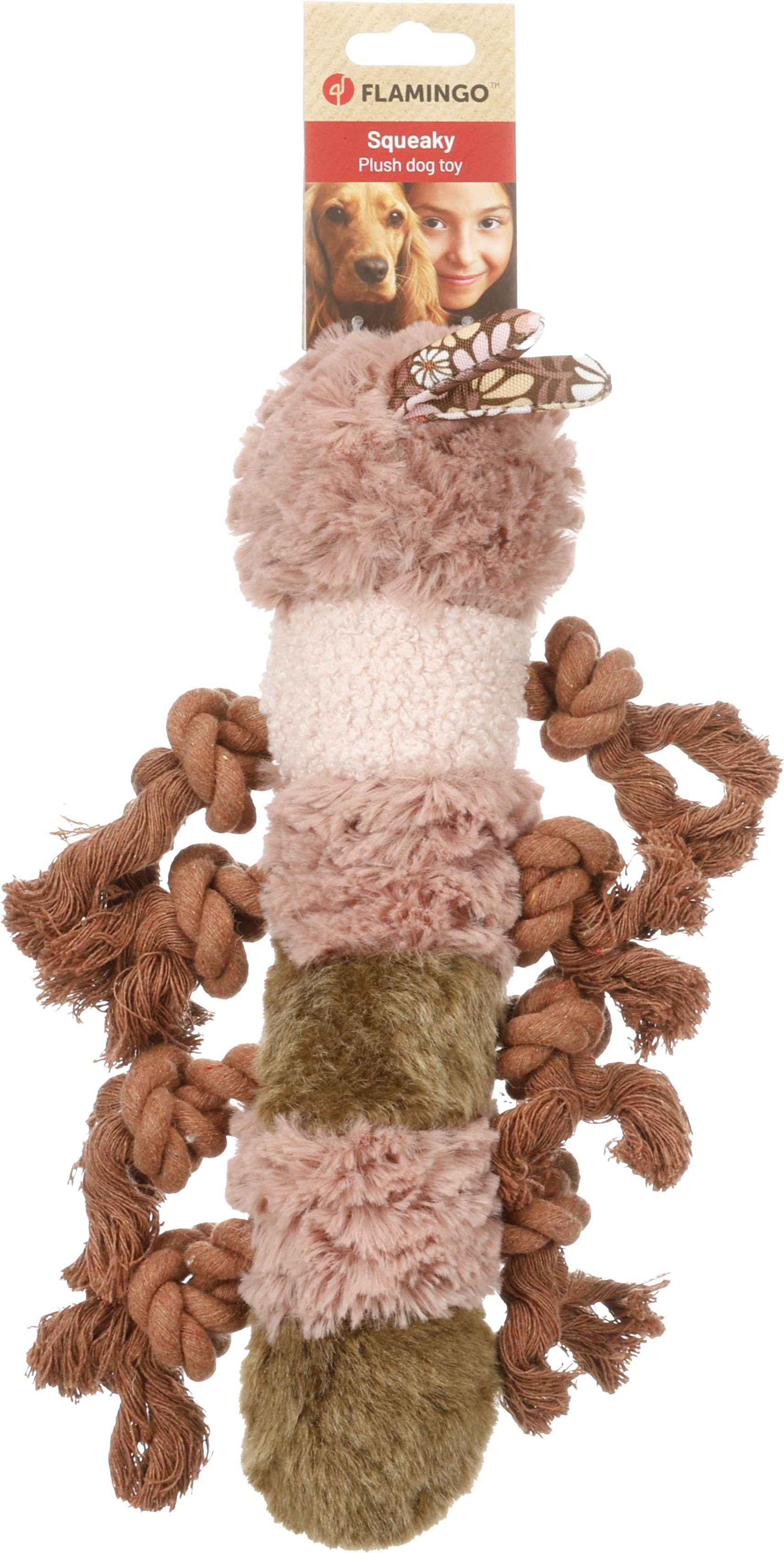 Flamingo Toy Rozette Caterpillar with rope Pink