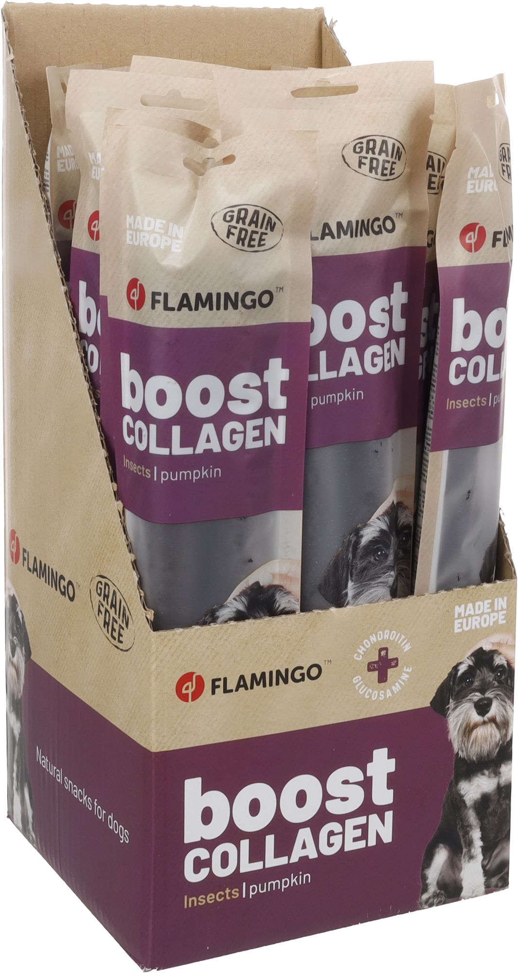 Flamingo Snacks Boost Sausage with insects & collagen 