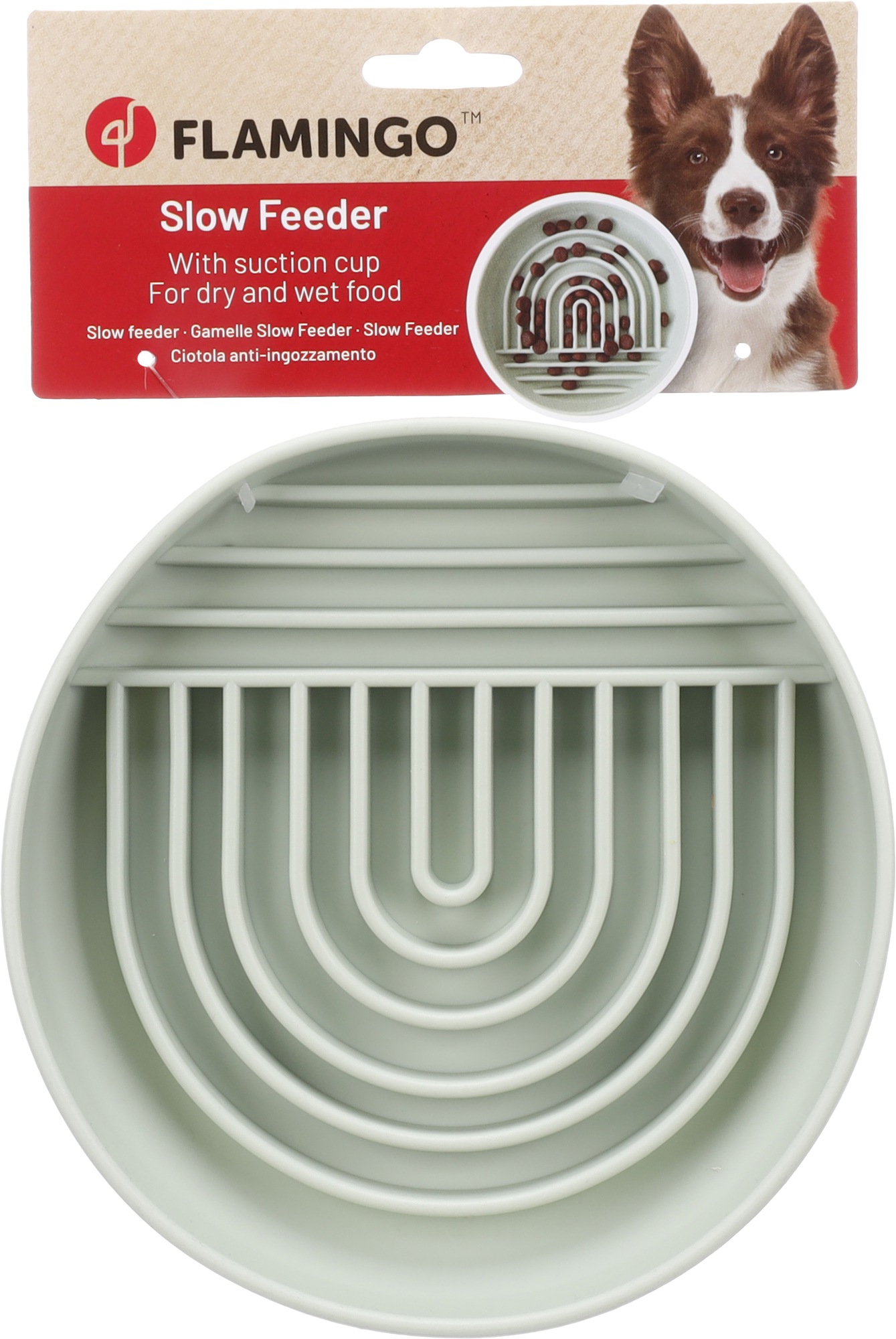 Flamingo Feeding bowl Slow feeder Rainy Round Light green