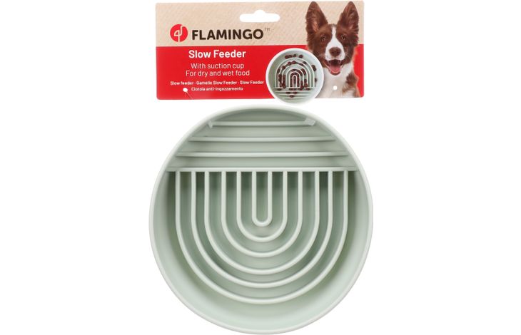Flamingo Feeding bowl Slow feeder Rainy Round Light green