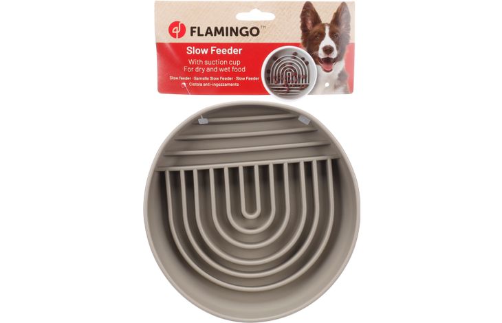 Flamingo Feeding bowl Slow feeder Rainy Round Taupe