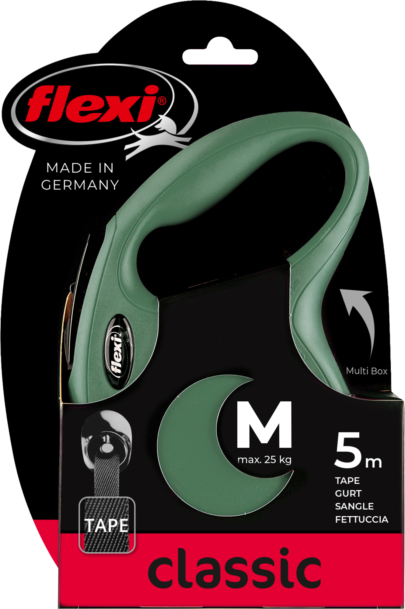 Flexi Flexi Guinzaglio retrattile Classic Fettuccia Verde oliva