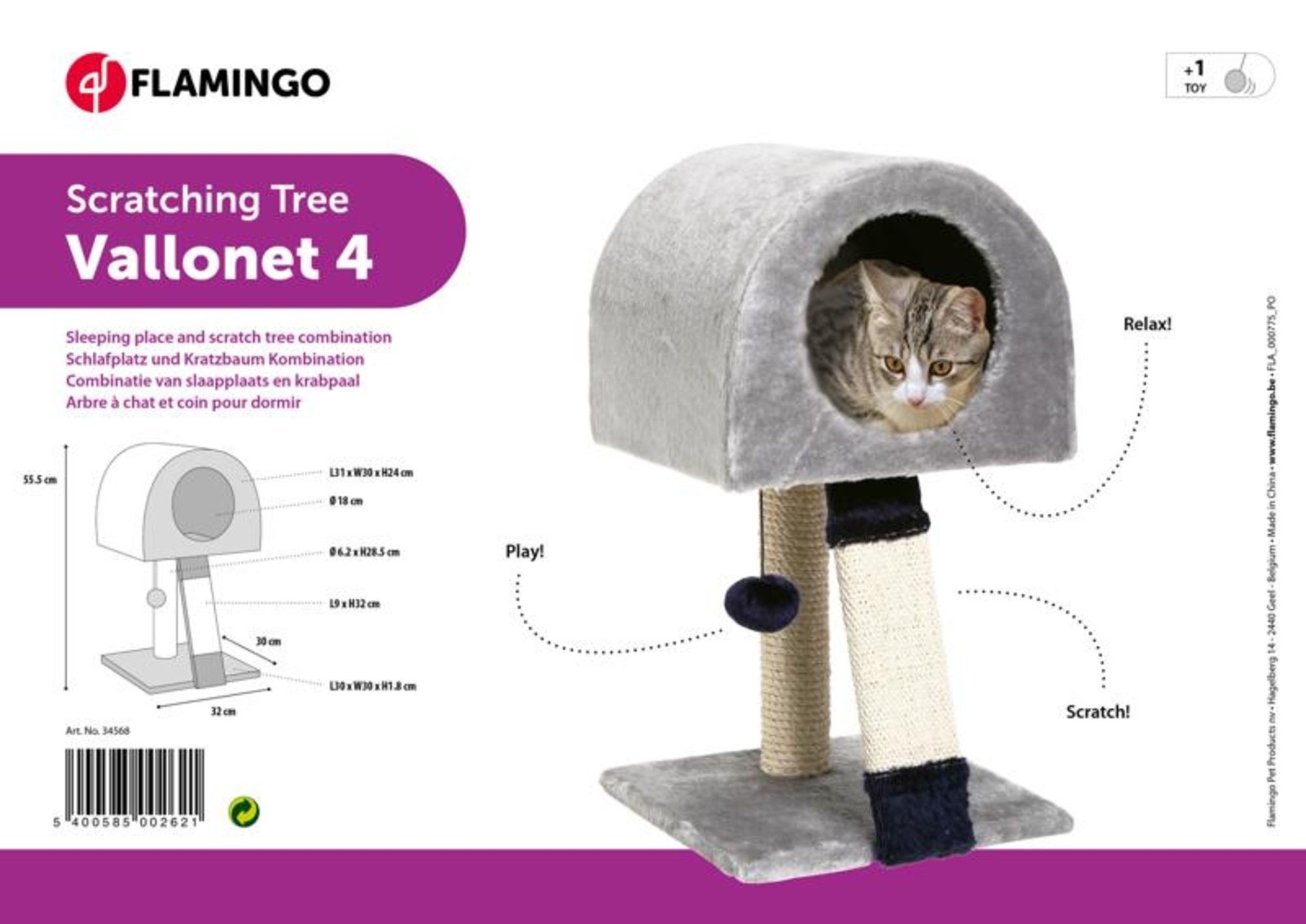 Flamingo Arbre à chat Vallonet 4 Gris & Bleu & Écru