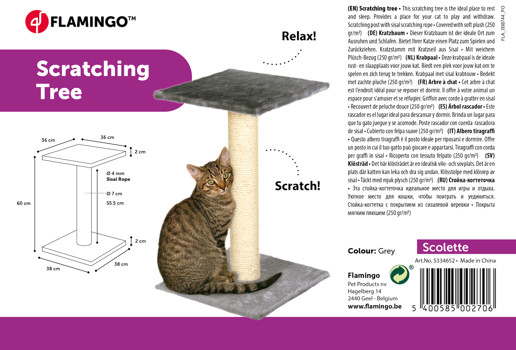 Flamingo Scratching tree  Scolette Grey & Ecru