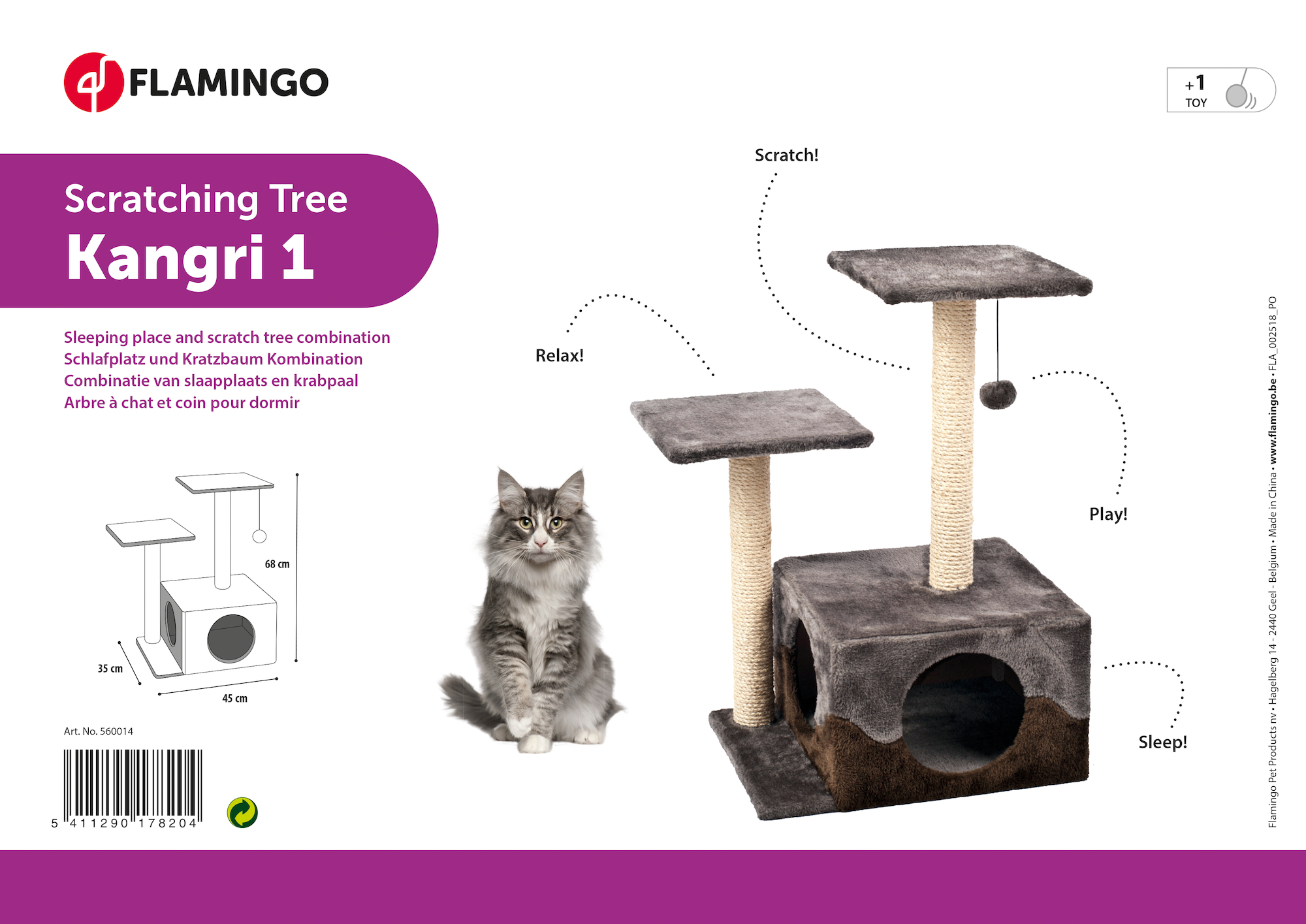 Scratching tree Kangri 1 Grey Brown 560014 Flamingo Pet Products