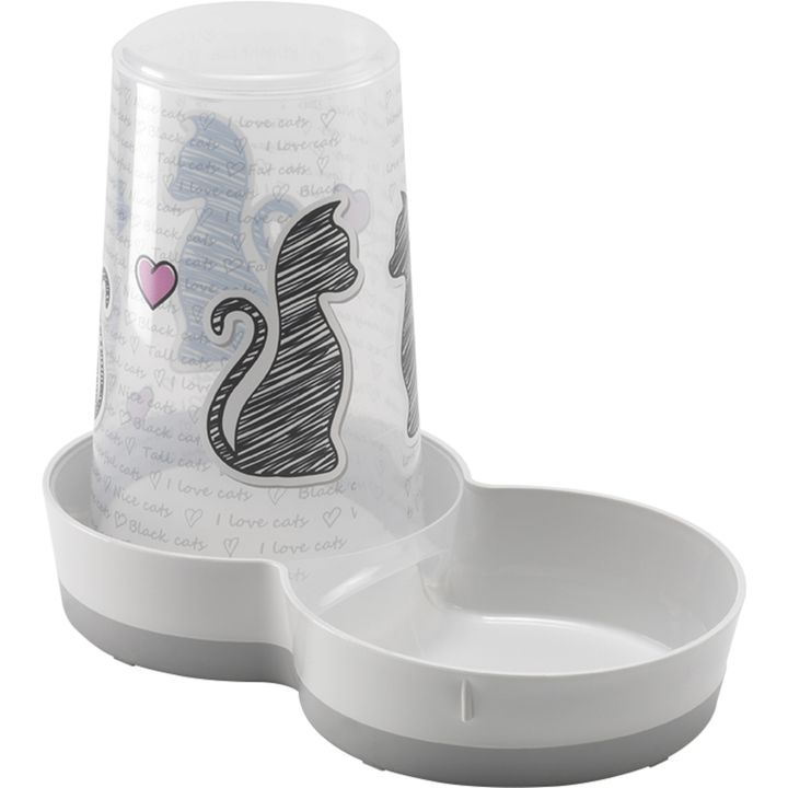 Automatic food and water dispenser Cats in love Grey & White 560316