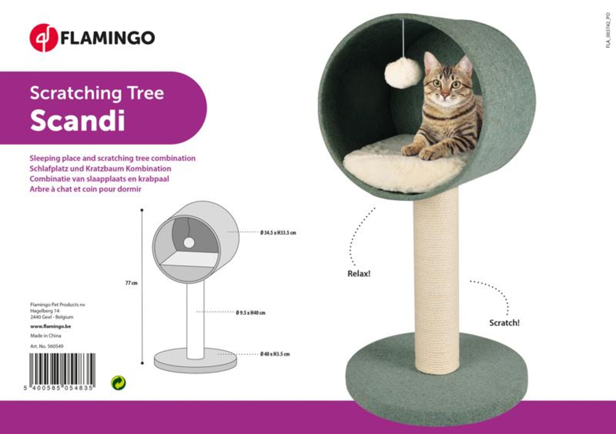 Flamingo Scratching tree  Scandi Mint green & White