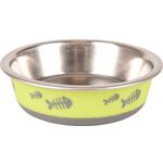 Feeding and drinking bowl Fish Bone Round Lime green & Silver