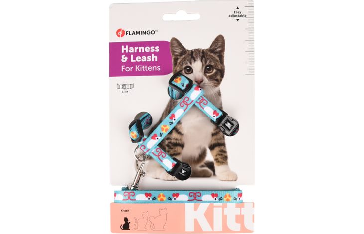 Flamingo Harness with leash Kitten Arwen Light blue