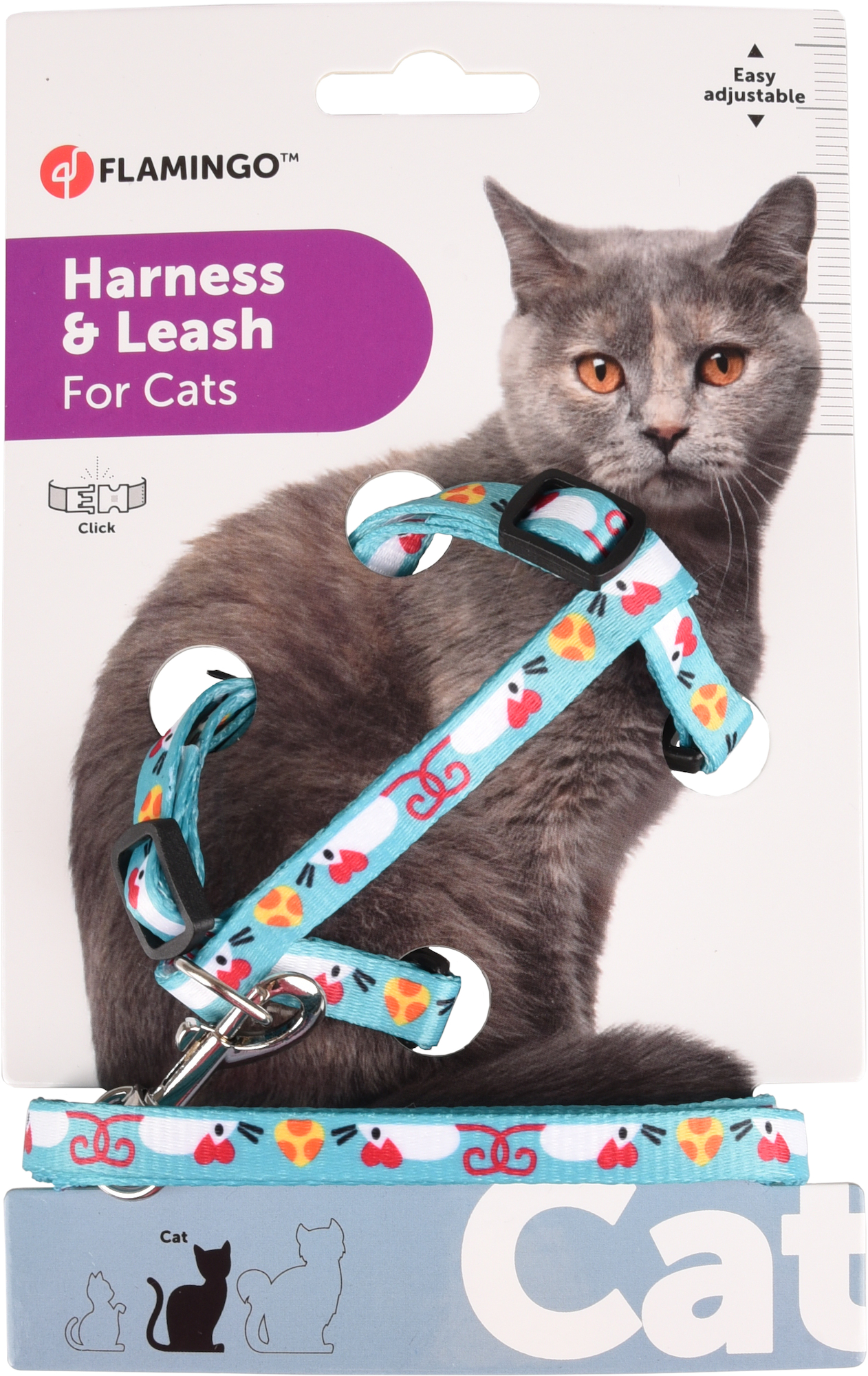 Flamingo Pettorina con guinzaglio Arwen Azzurro