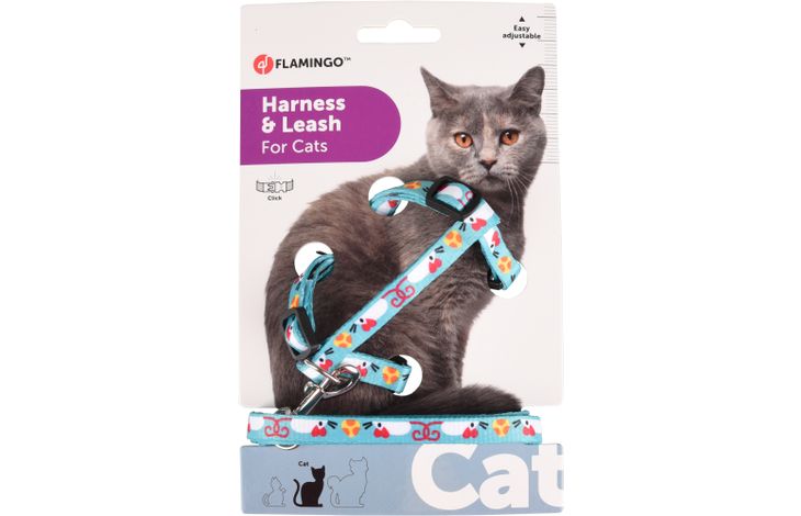 Flamingo Pettorina con guinzaglio Arwen Azzurro