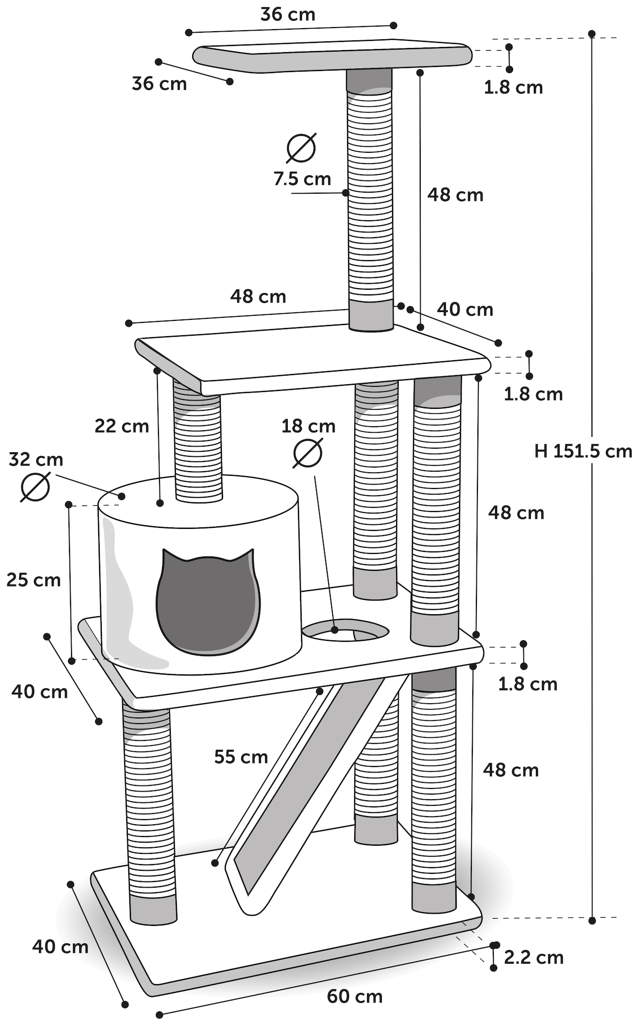 Flamingo Árbol rascador Forza Negro & Gris
