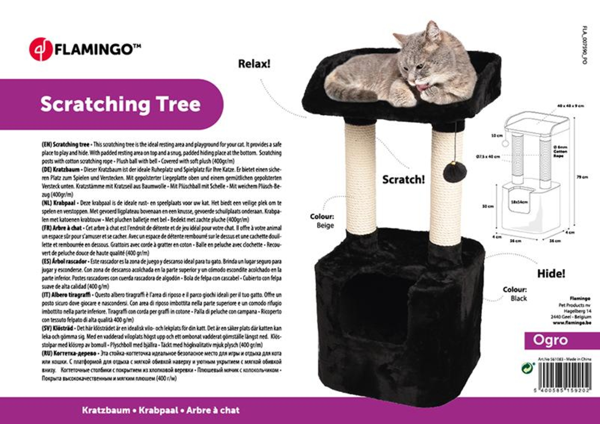 Flamingo Krabpaal Ogro Wit & Zwart