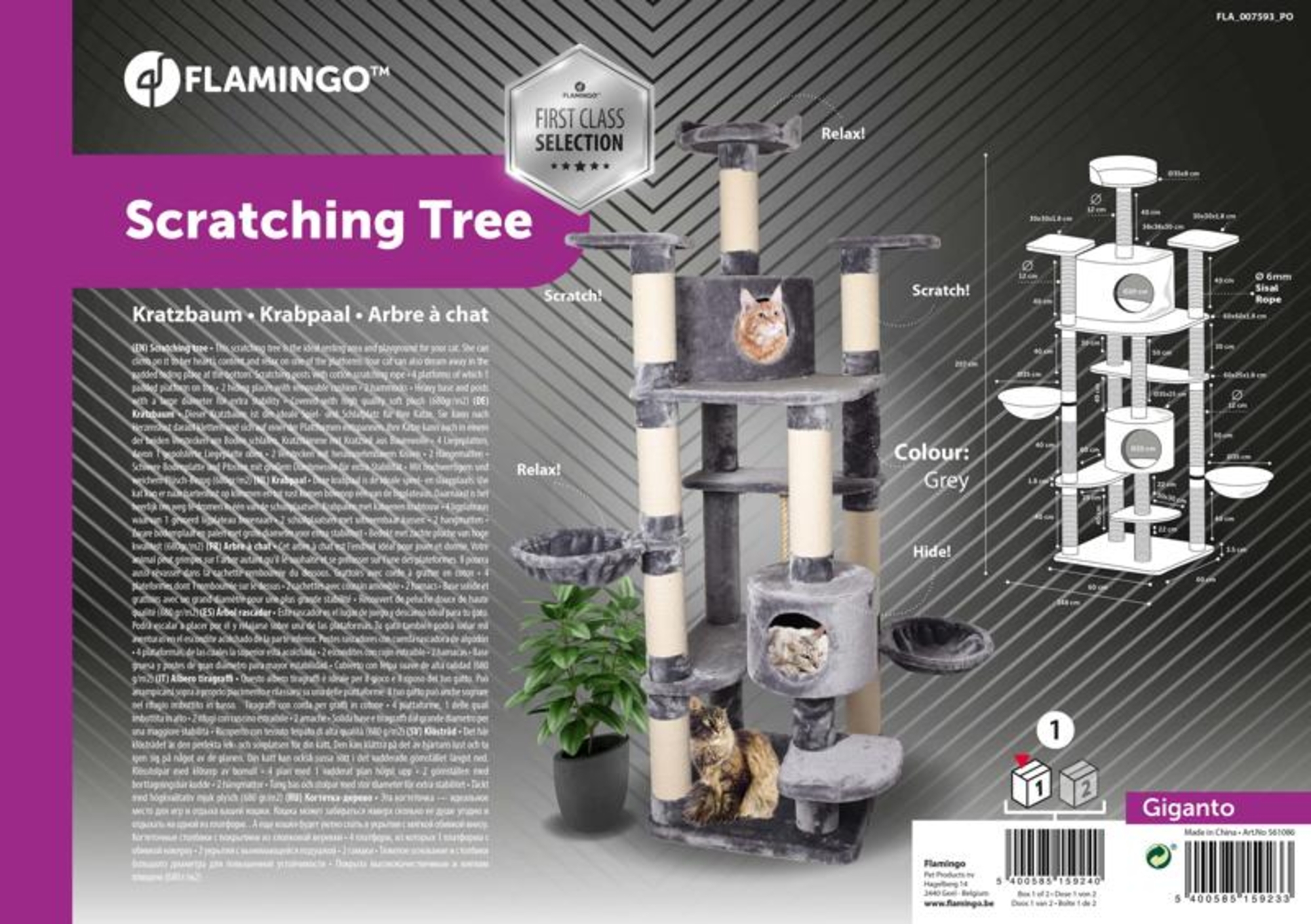 Flamingo Krabpaal Giganto Grijs & Wit