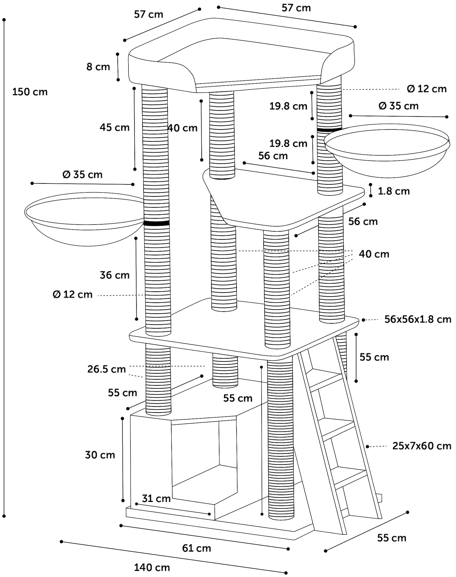 Flamingo Árbol rascador Babel Gris & Blanco