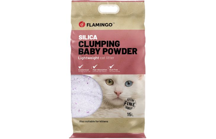Flamingo Kattenbakvulling Silica met babypoeder Fijne korrels Klonterend