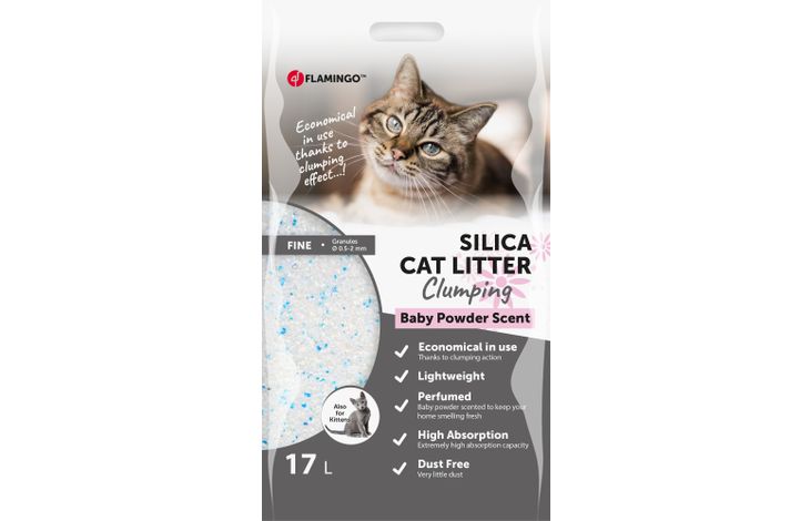 Flamingo Cat litter Silica with baby powder Fine grains