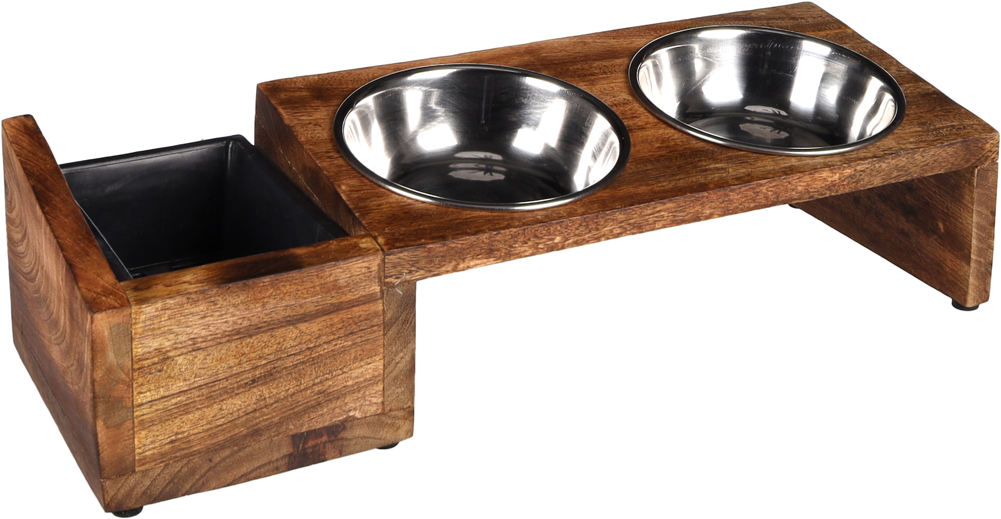 Flamingo Feeding and drinking bowl Duo dinner stand Lela Rectangle Silver & Brown