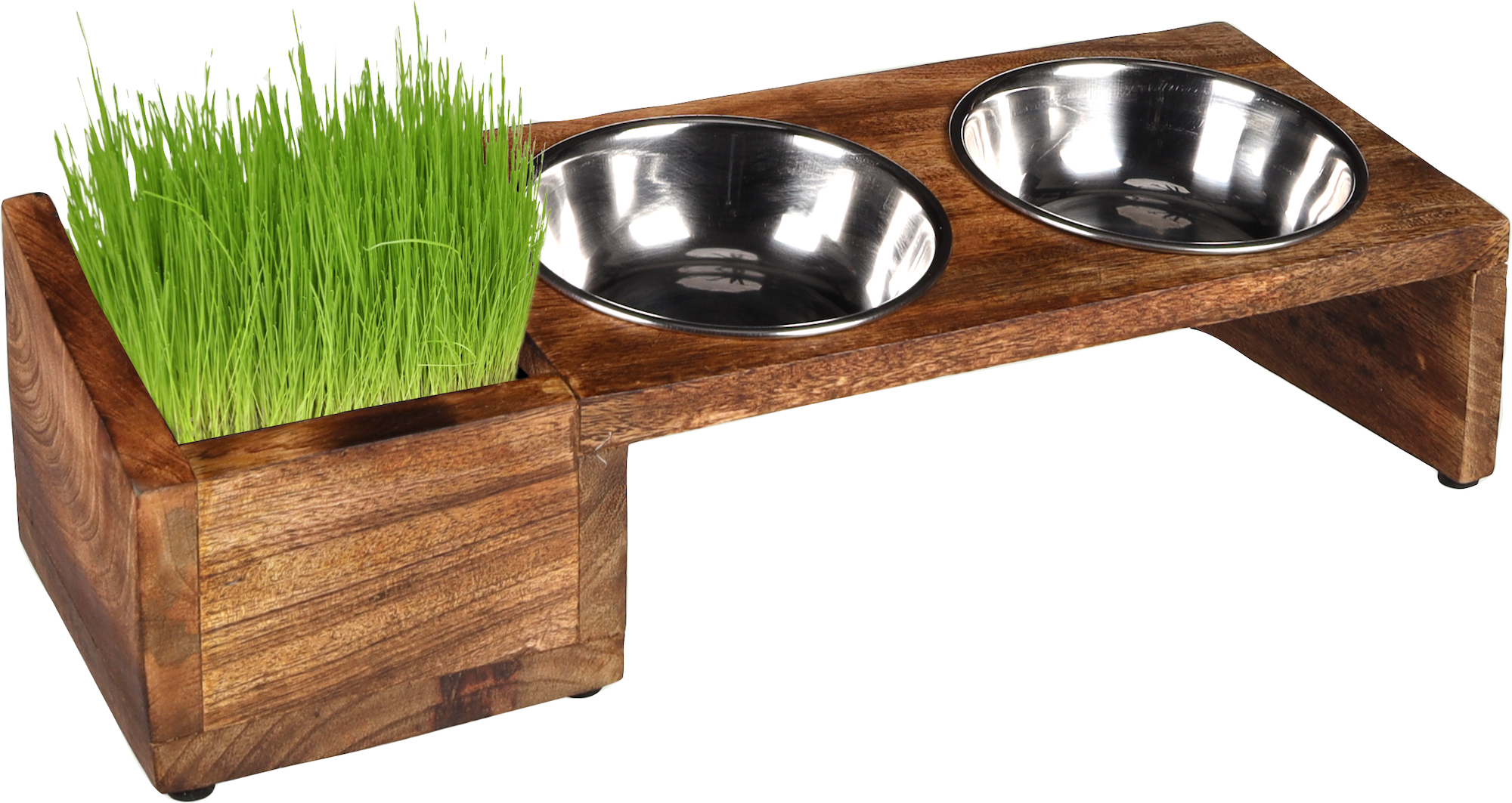 Flamingo Feeding and drinking bowl Duo dinner stand Lela Rectangle Silver & Brown