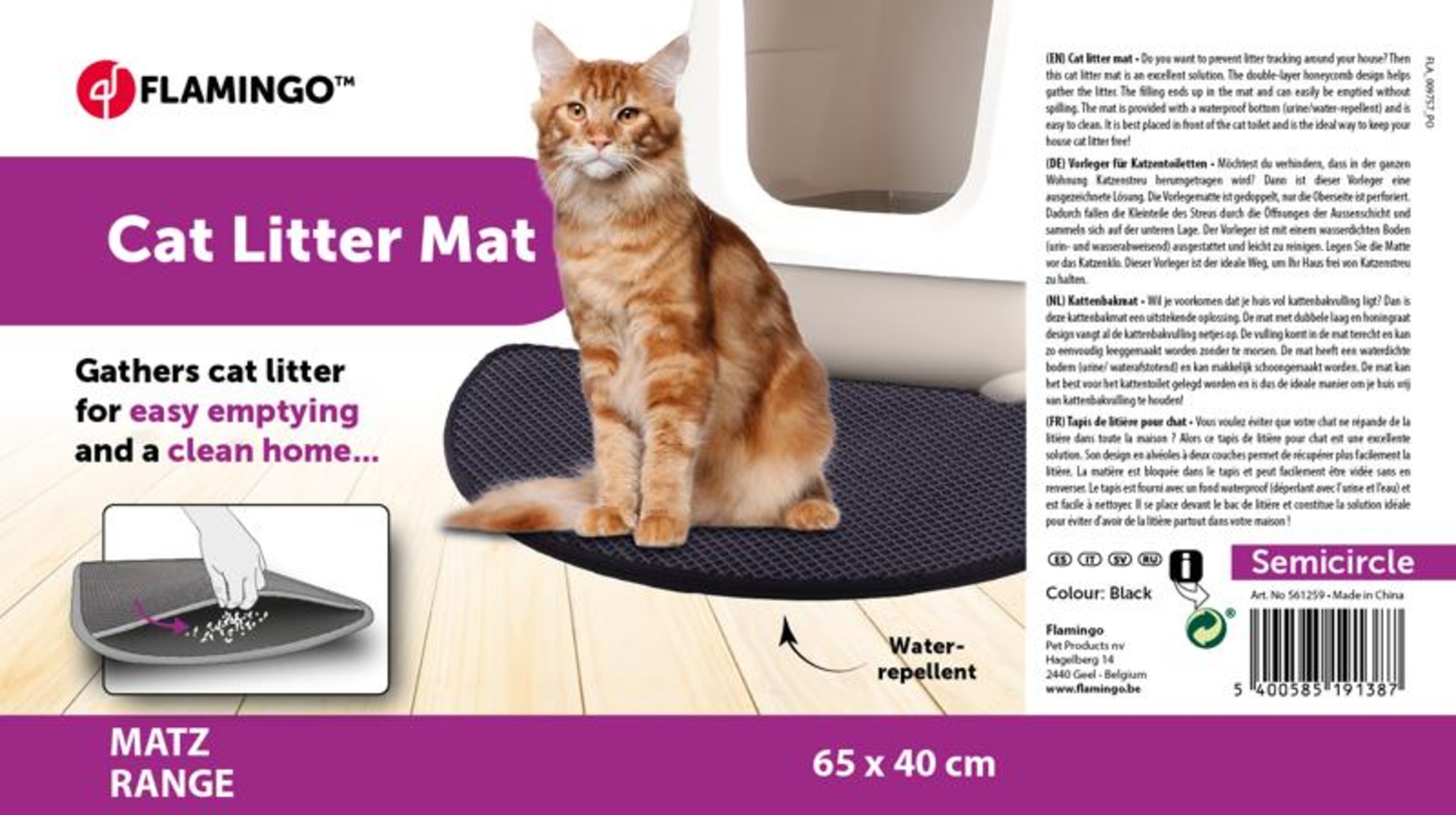 Flamingo Cat litter tray mat Matz Black