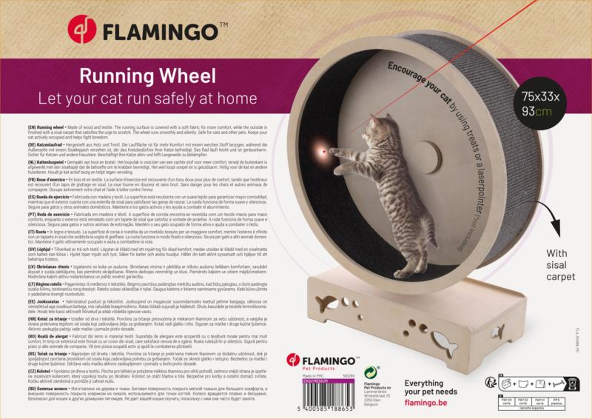 Flamingo Toy Eksi Exercise wheel Light brown