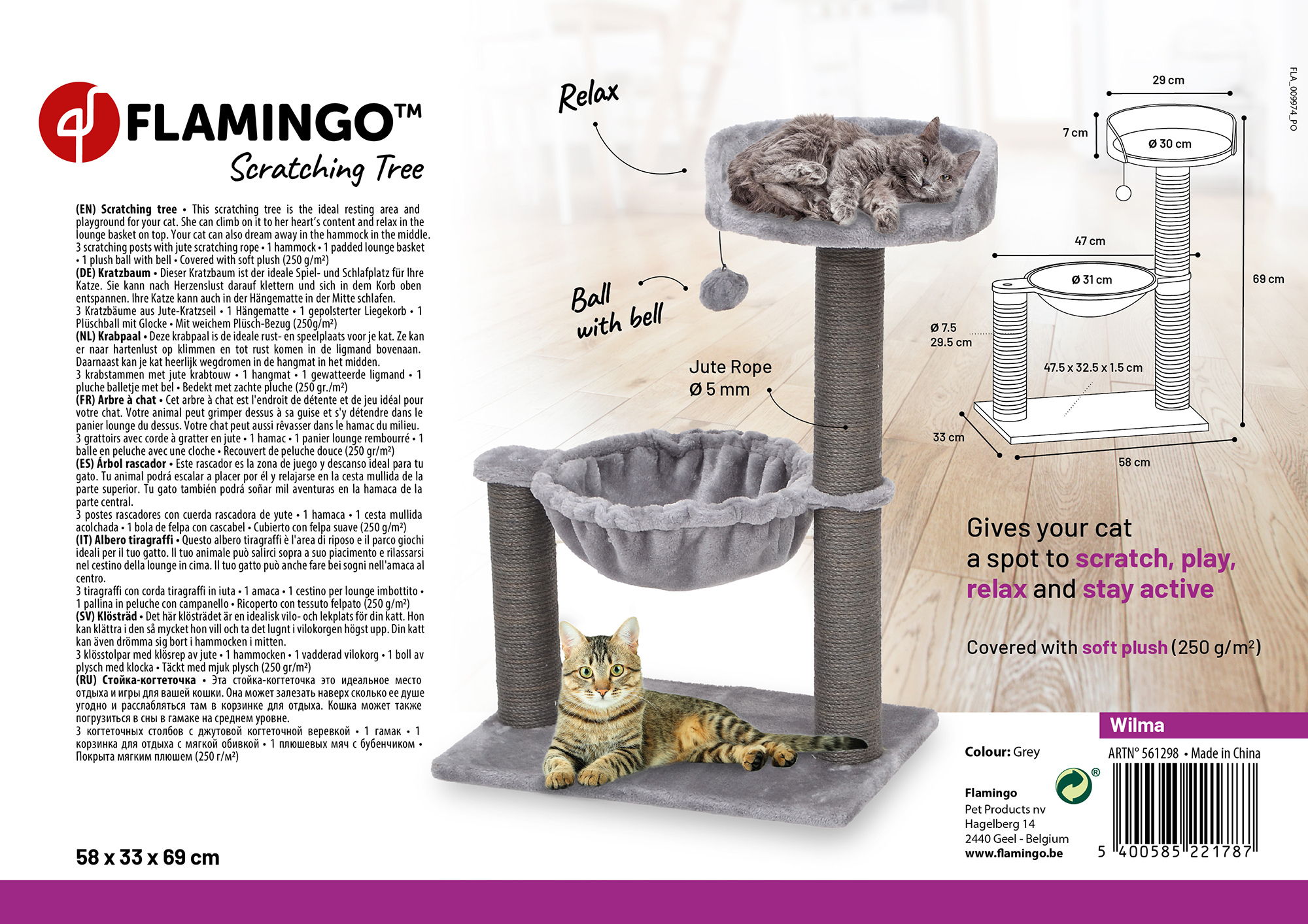 Flamingo Scratching tree  Wilma Grey