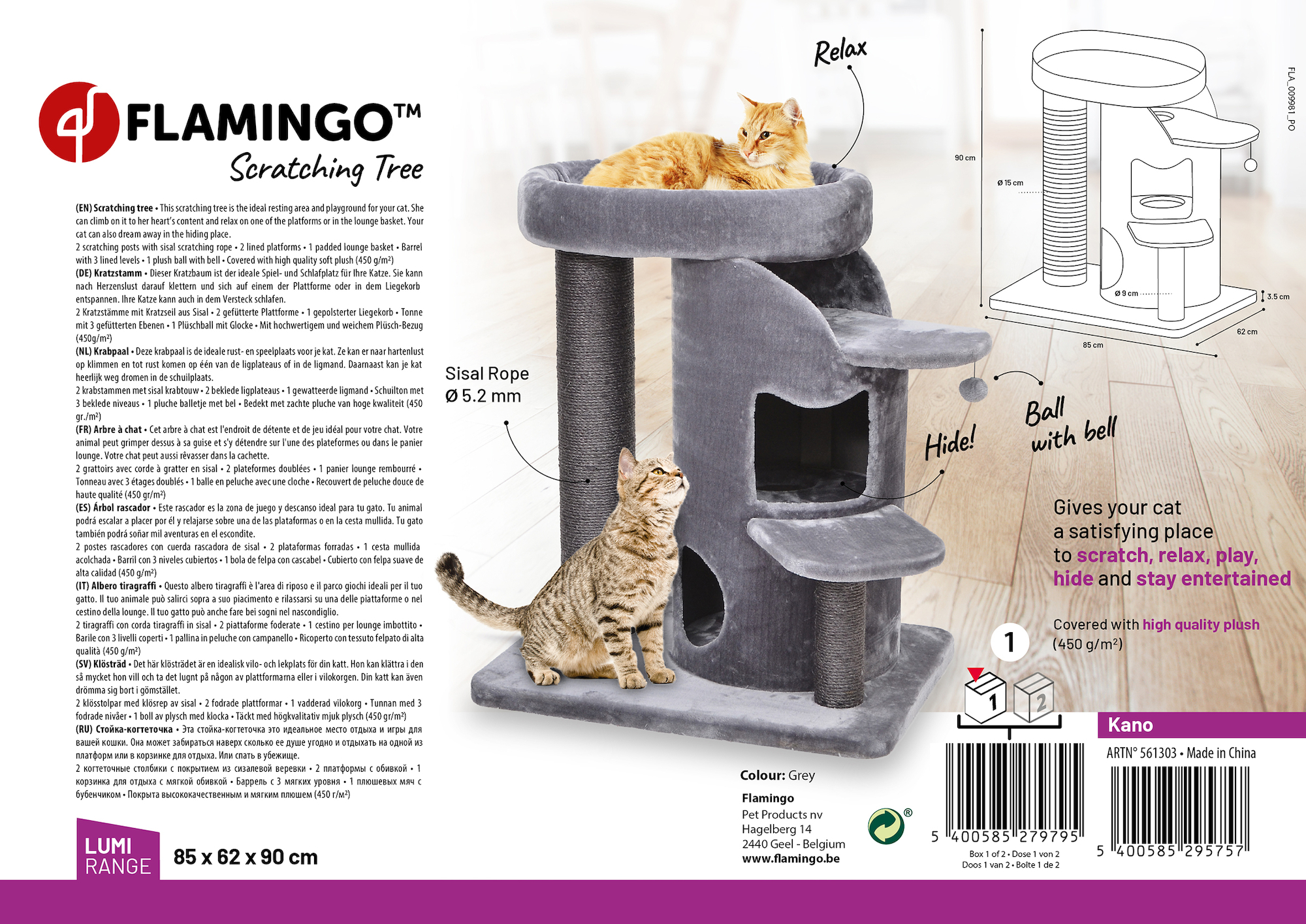 Flamingo Kratzbaum Kano Grau