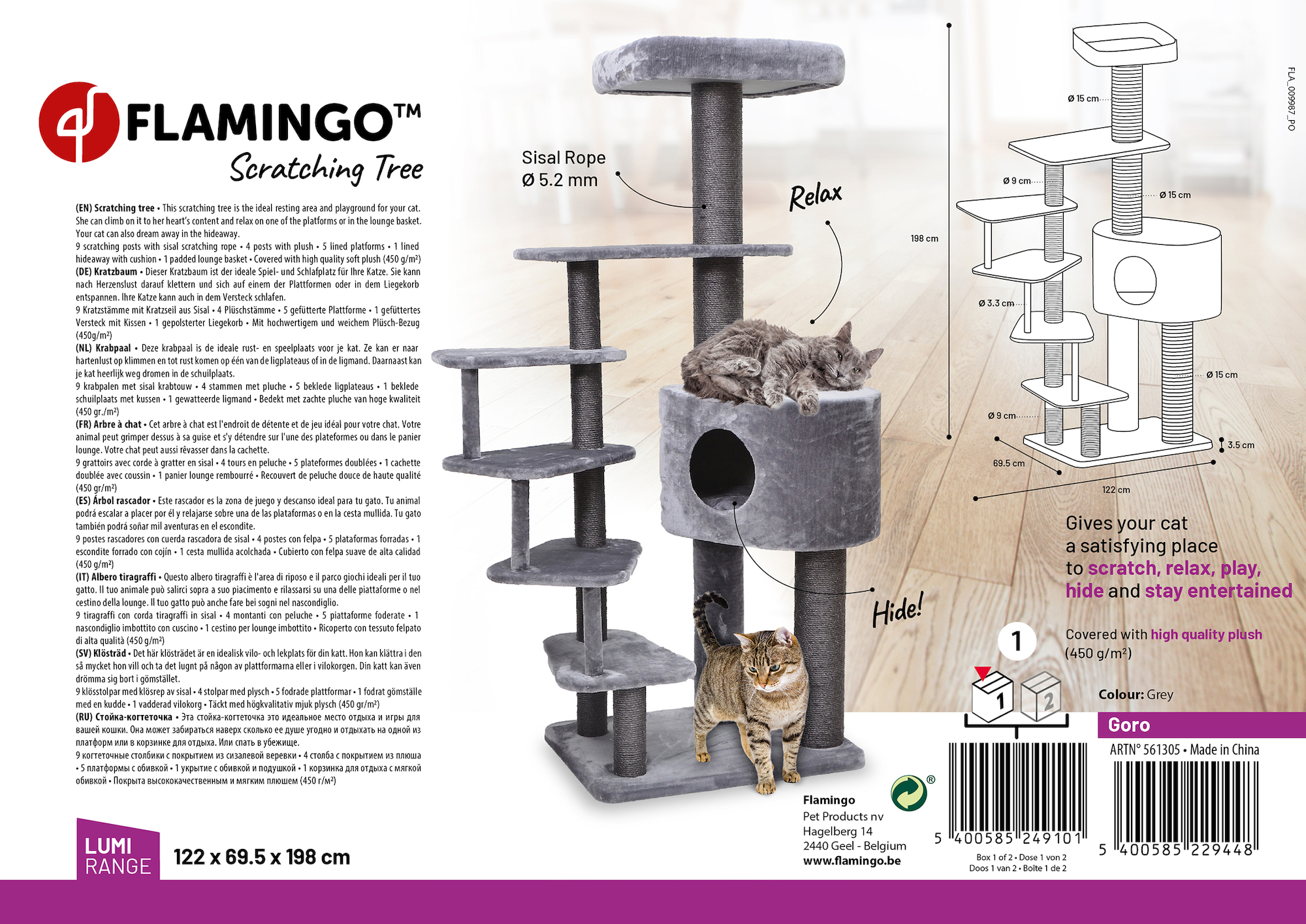 Flamingo Kratzbaum Goro Grau