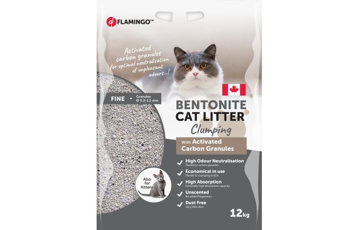 Flamingo Kattenbakvulling Bentoniet met actieve koolgranulaat Fijne korrels Klonterend