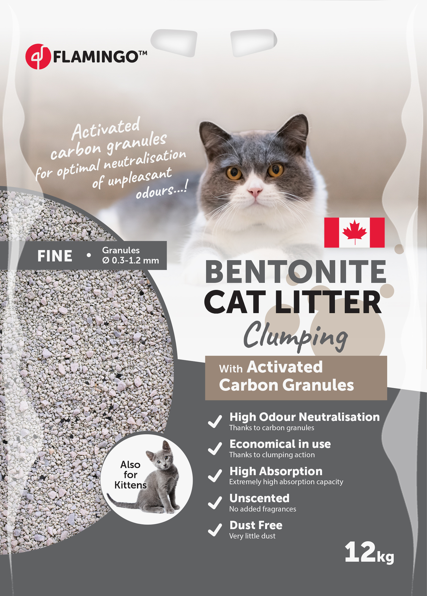 Cat litter Bentonite with actived carbon granules Fine grains Clumping |  561313 | Flamingo Pet Products