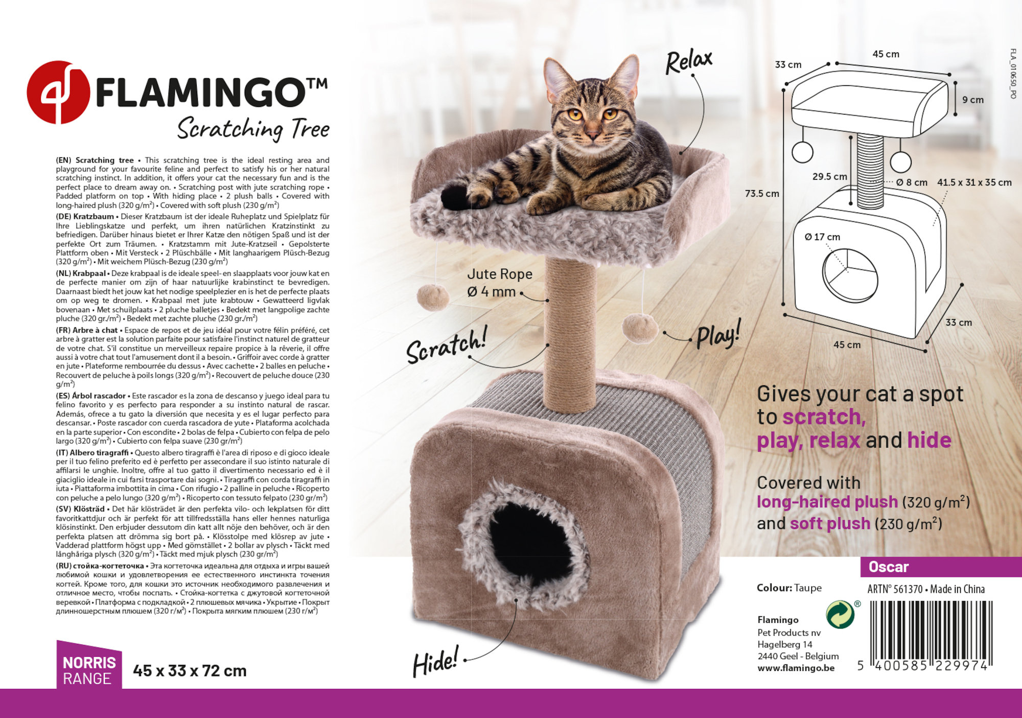 Flamingo Scratching tree  Oscar Taupe