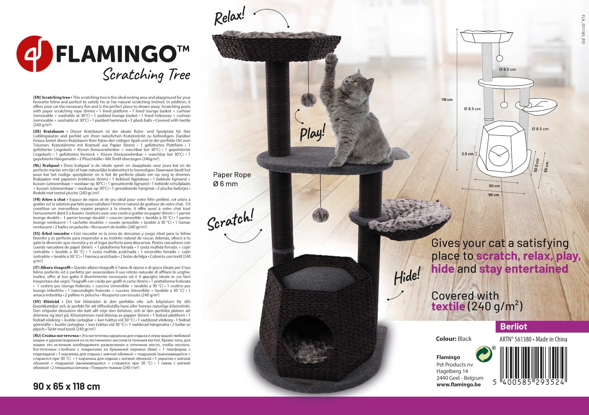 Flamingo Scratching tree  Berliot Black