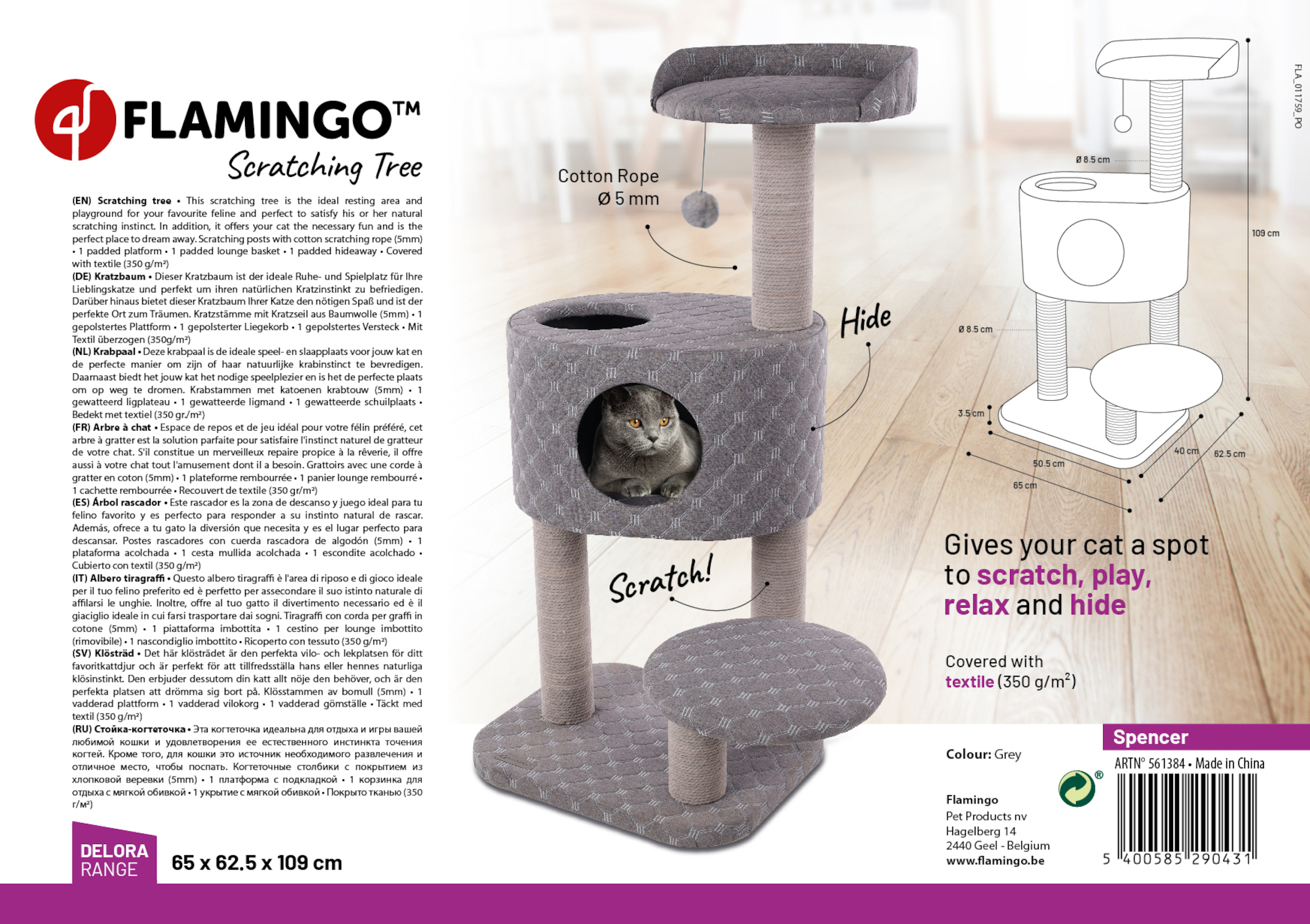 Flamingo Arbre à chat Spencer Gris