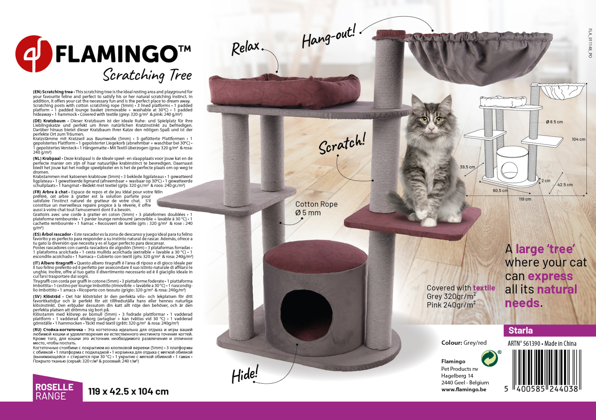 Flamingo Scratching tree  Starla Grey