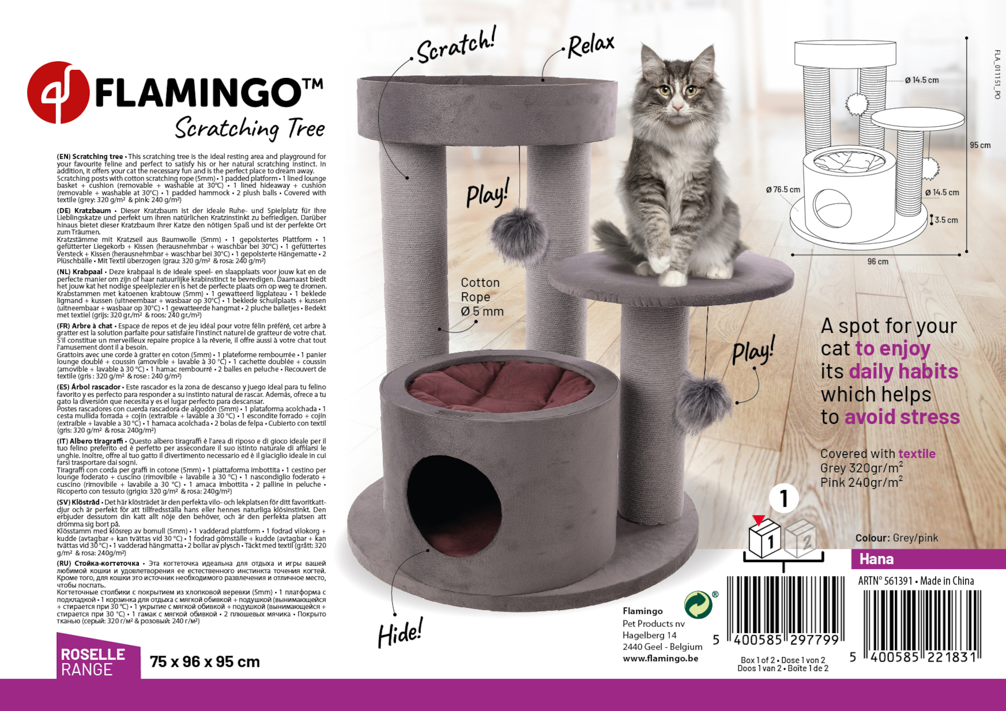 Flamingo Arbre à chat Hana Gris